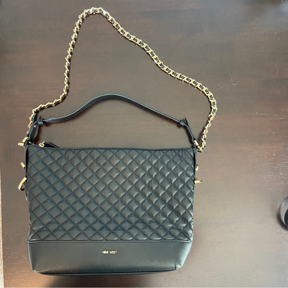 Nine West Black Faux Leather Quilted Shoulder Bag